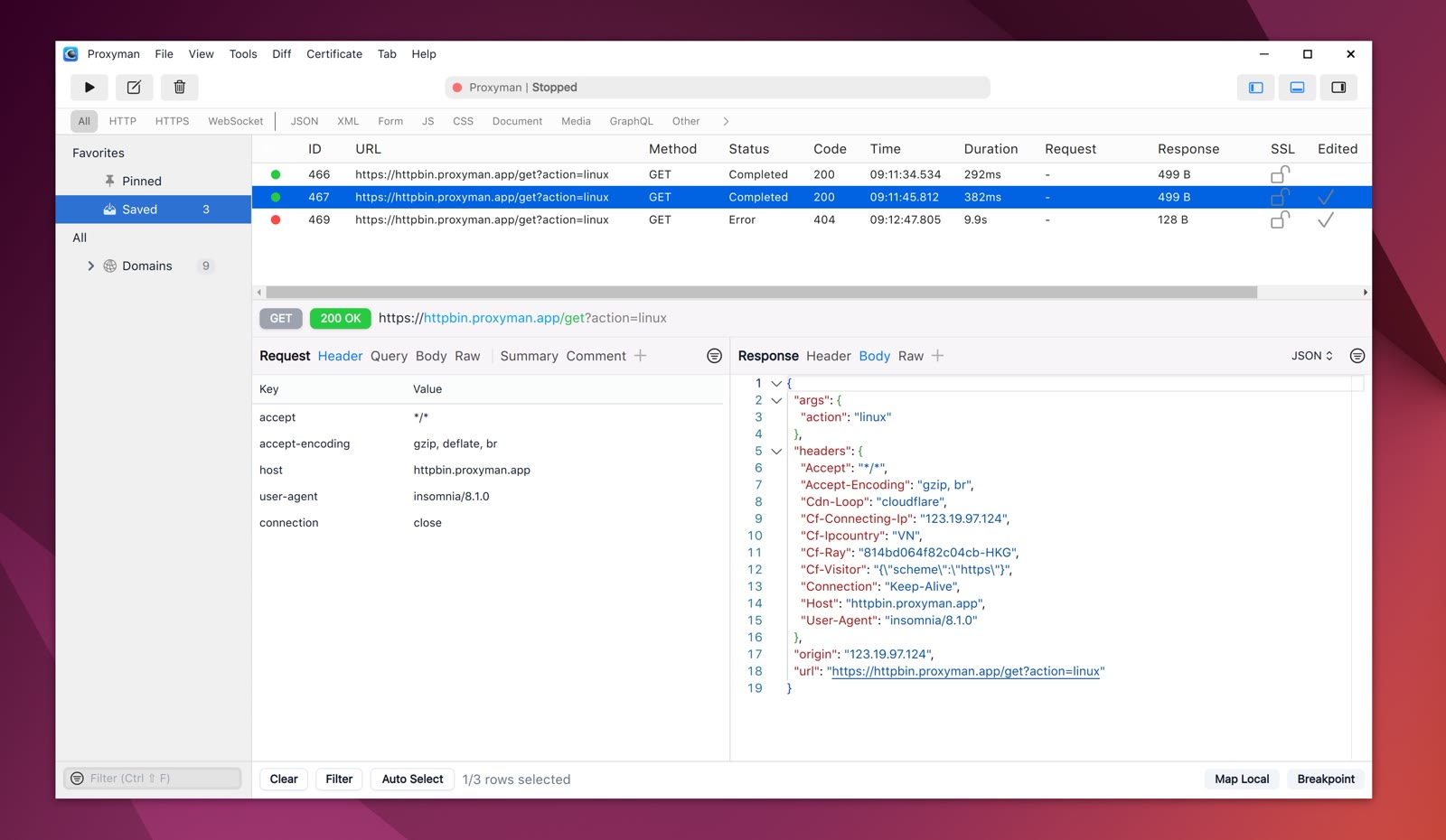Proxyman for Linux 仪表盘界面